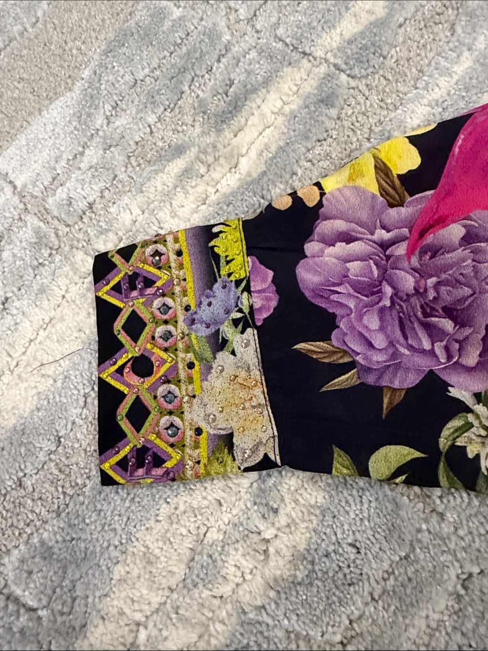 Camilla blue Floral Button-Up Blouse with Yellow, Pink & Purple Accents - Picture 6 of 7